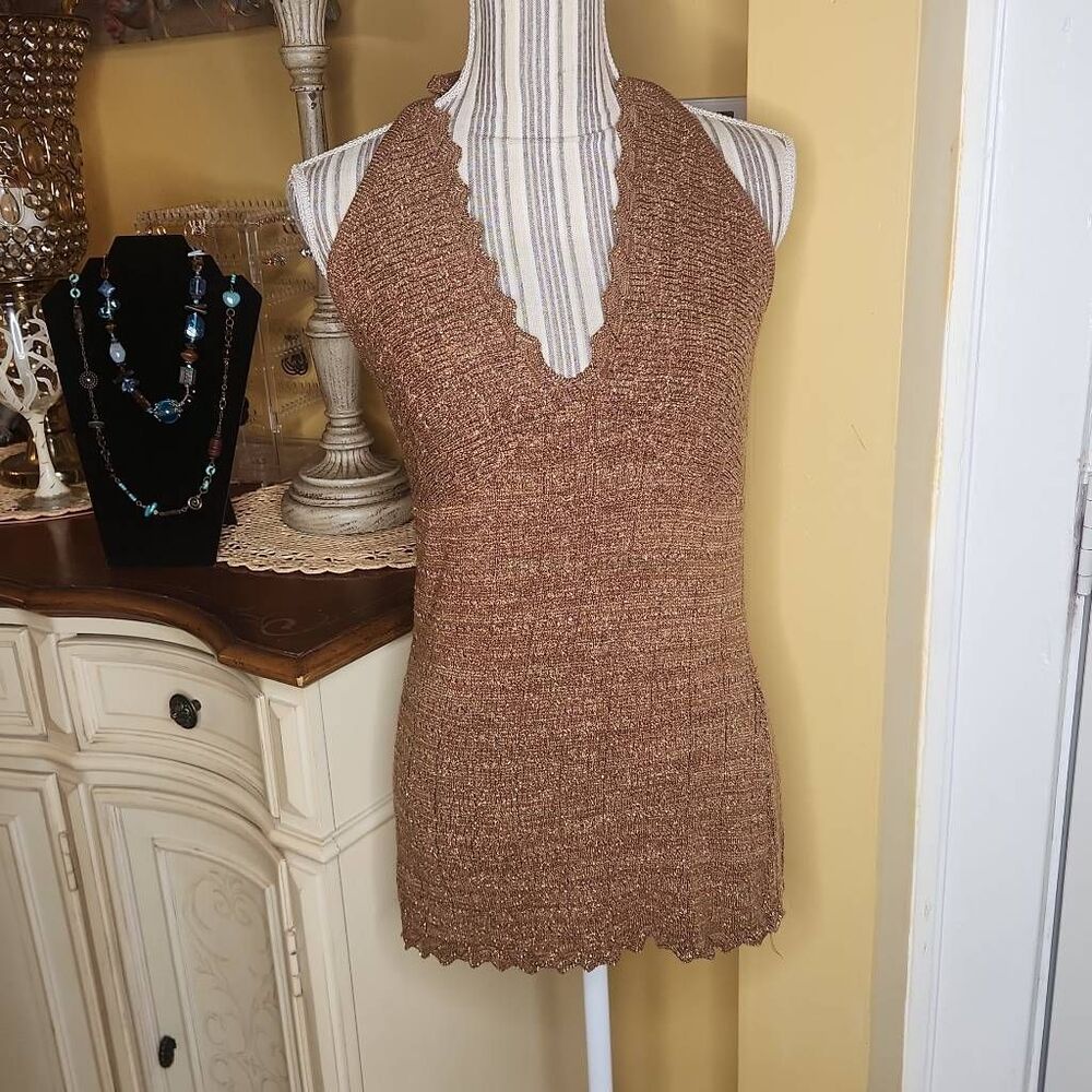 TSP The stars plays metallic bronze Y2K Tunic halter top womsize size M